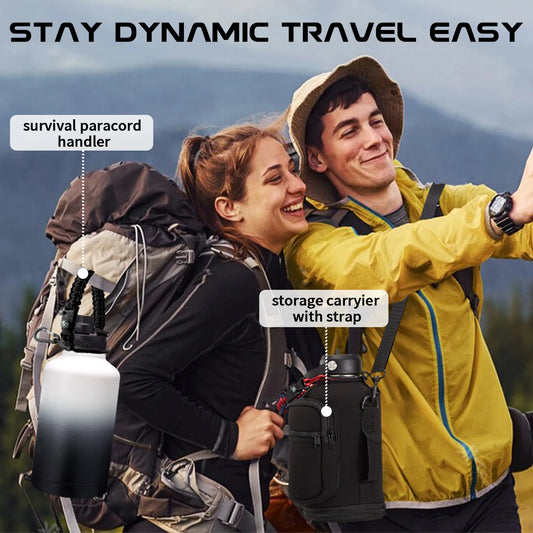 64OZ Stainless Steel Water Bottle with Paracord Handle, Bottle Carrier Strap, Straw & Spout Lid, Leak-Proof Large Sports Water Jug
