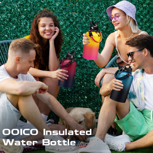 64Oz Water Bottle with Paracord Handle, Straw & Auto Spout Lids, Shoulder Carrier Bag & Protective Boot, Sweat-Proof Insulated Water Jug