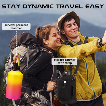 64Oz Water Bottle with Paracord Handle, Straw & Auto Spout Lids, Shoulder Carrier Bag & Protective Boot, Sweat-Proof Insulated Water Jug
