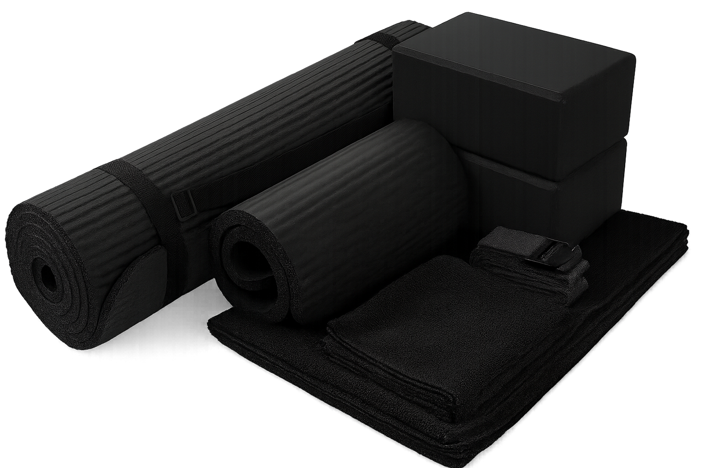 7-Piece Set - Include 1/2" Thick Yoga Mat with Carrying Strap, 2 Yoga Blocks, Yoga Mat Towel, Yoga Hand Towel, Yoga Strap and Yoga Knee Pad