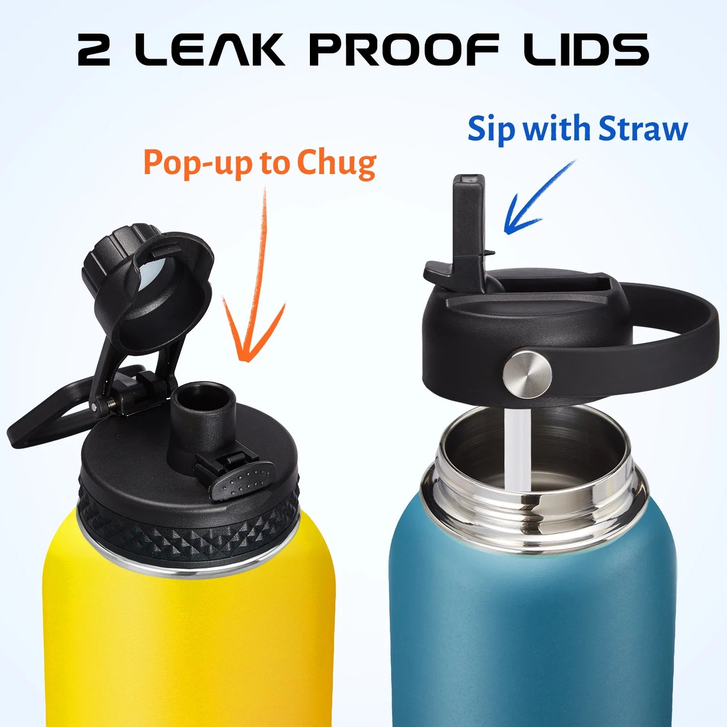 64Oz Water Bottle with Paracord Handle, Straw & Auto Spout Lids, Shoulder Carrier Bag & Protective Boot, Sweat-Proof Insulated Water Jug